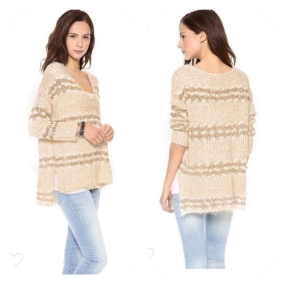 Free People Oversized Preppy Striped Eyelash Sweater Size Medium - Picture 1 of 11